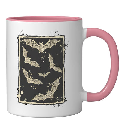 Halloween Ornate Bats Vintage Gothic Bat Illustration Ceramic Mug, Pink/White
