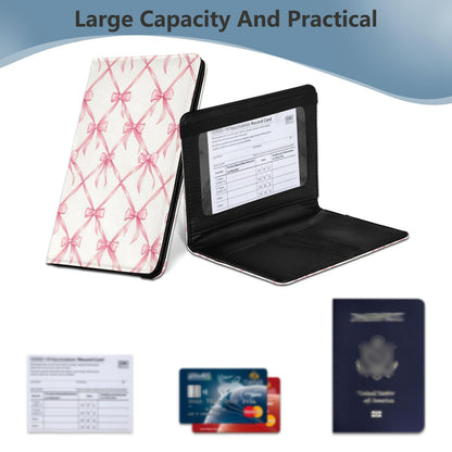zyrtty Passport Holder, Pink Bow Plaid Pattern Passport Cover Travel Wallet with Credit Card Slots Rfid Wallet Waterproof Documents Organizer Women Men