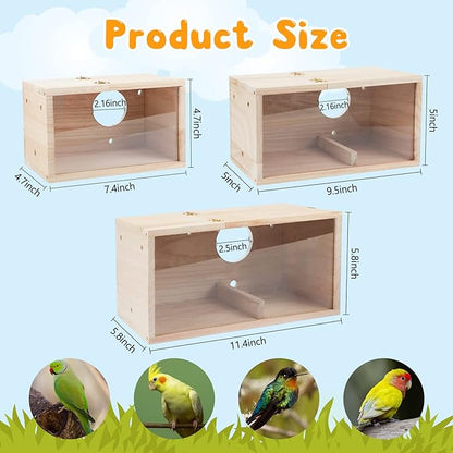 Rypet Parakeet Nesting Box Transparent Design, Thwartwise Bird Nest Breeding Box with Perch Wood Bird Cage House for Cockatiel Lovebirds Budgie Finch Parrotlets Canary M