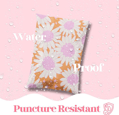 6x9 Designer Poly Mailer 100 Pack Heavy Duty Waterproof Self Seal Shipping Bags for Small Business Large Mailing Envelopes Bulk Tear Resistant Cute Packaging Pink Blooms Flowers