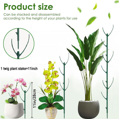 10 PCS Stackable Twig, Stackable Plant Support Stakes, Monstera Plastic Support Structures for Indoor & Outdoor Plants, Potted Plants, Flower Other Climbing Plants(Green, 10 Pack, 11."L)