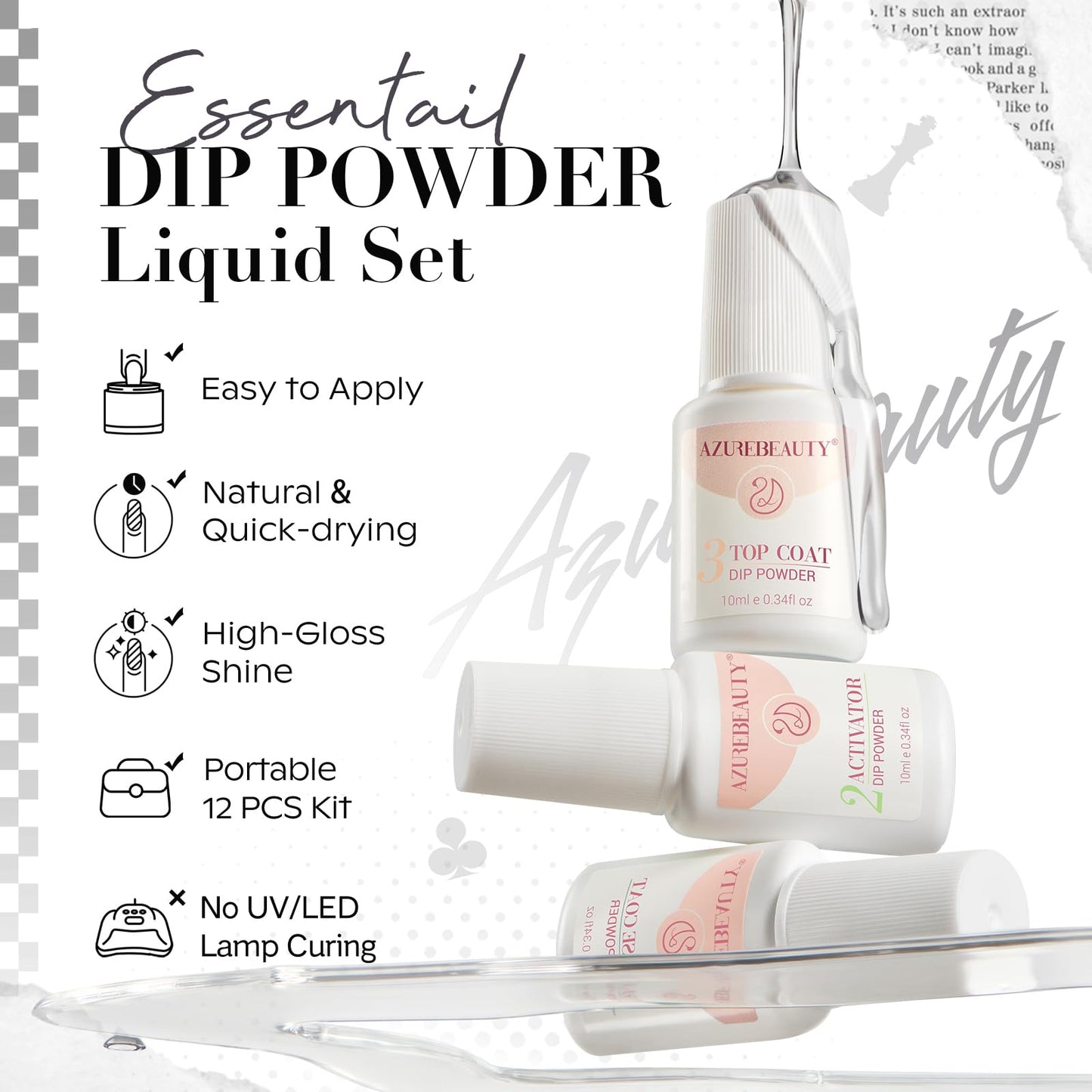 AZUREBEAUTY Dip Powder Nail Kit Starter, All Season Skin Tone Nude Brown 4 Colors Acrylic Dip Powder Liquid Set with Base/Top Coat Activator for French Nail Art Manicure DIY Salon Gifts