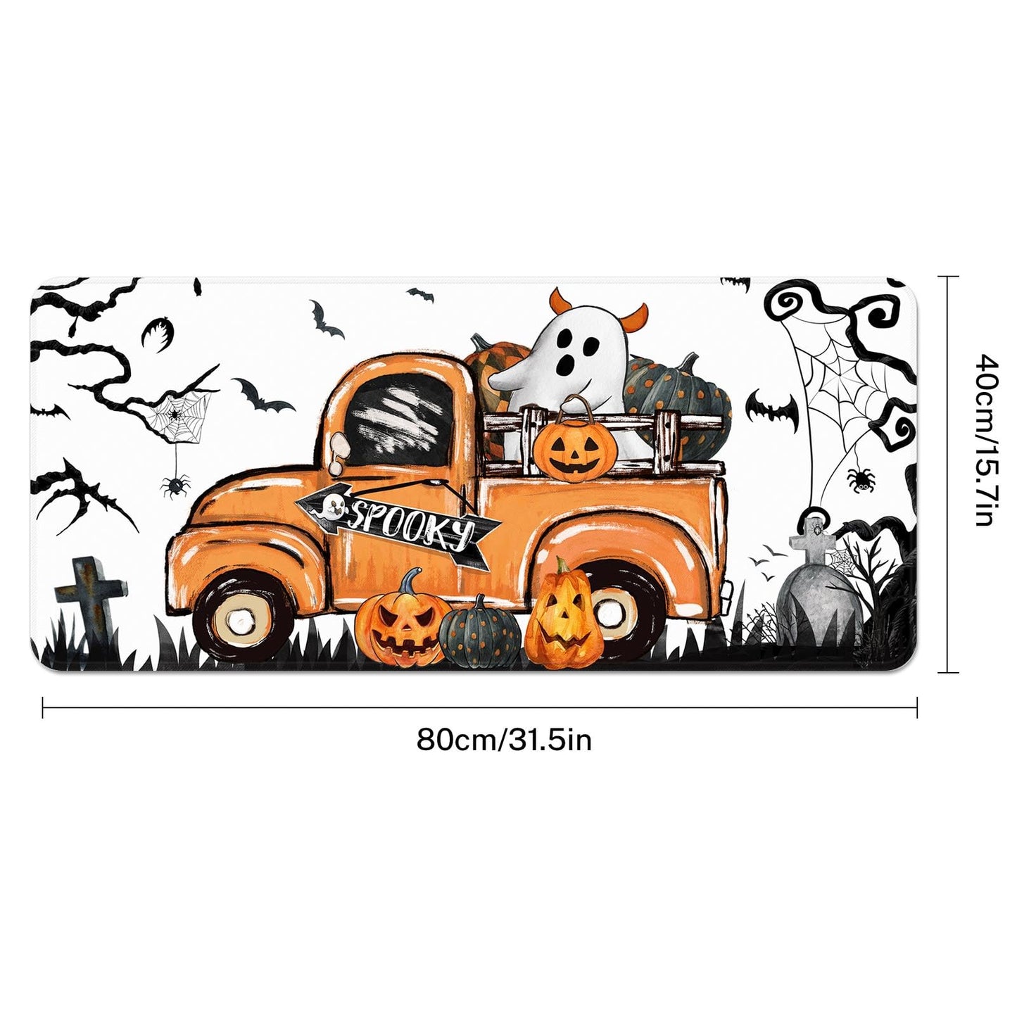 Britimes Halloween Ghost Truck Large Mouse Pad Non-Slip Desk Pad Keyboard and Mouse Desk Mat Spooky Bat Pumpkin Gaming Mousepad for Game,Office & Home,31.5 x 15.7 in