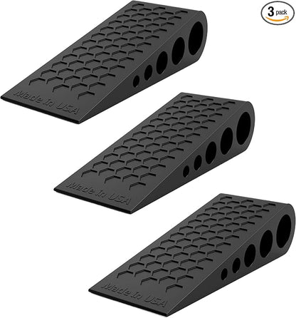 Door Stoppers for Bottom of Door Premium Floor Rubber Door Stop Wedge Made in USA Heavy Duty Honeycomb Design for Carpet, Tile, Ideal for Home, School, Commercial,Black 3 Pack