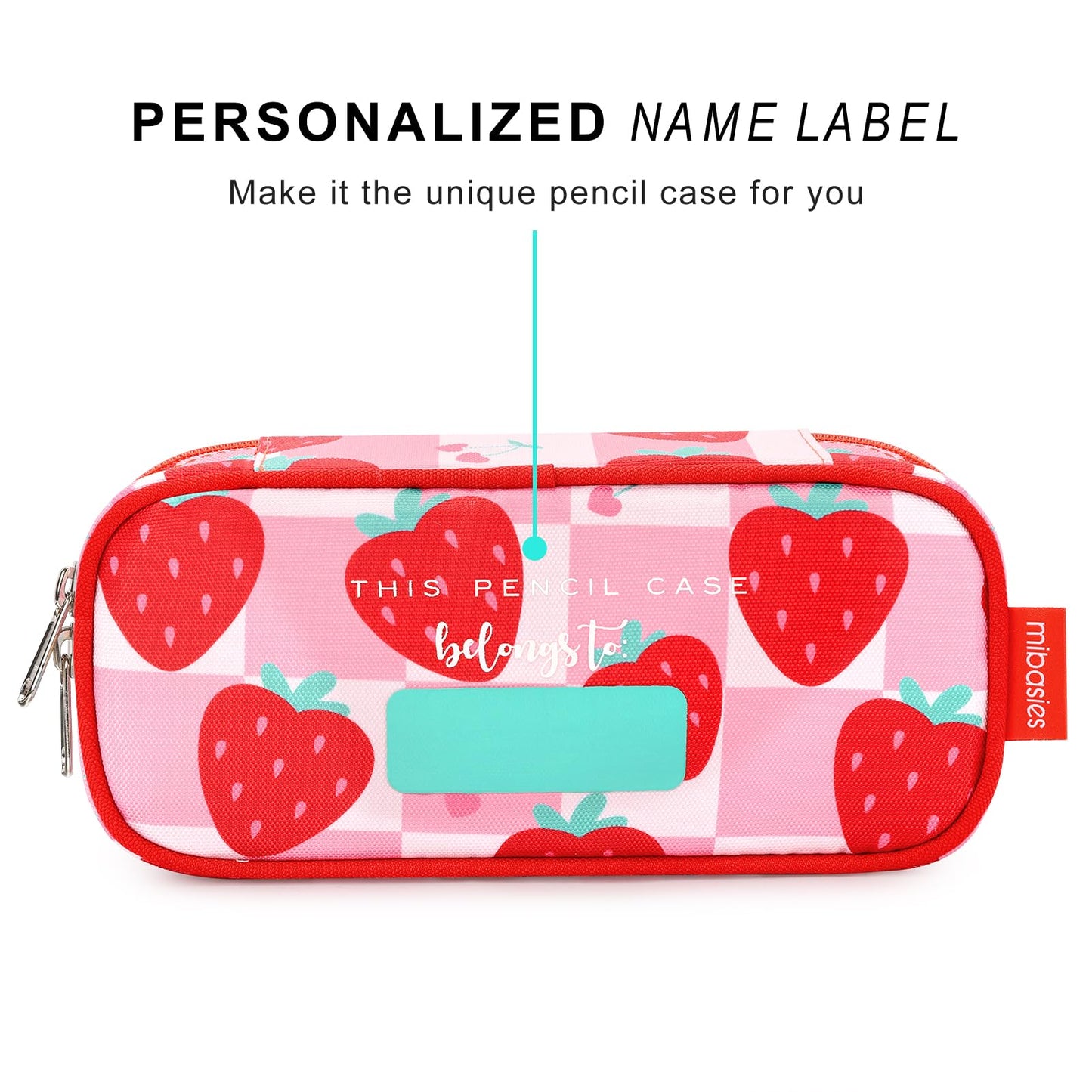 mibasies Girls Pencil Case for Kids, Multi-Slot Pencil Pouch, Strawberry Checkerboard Red