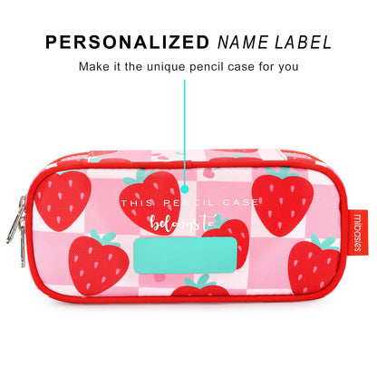 mibasies Girls Pencil Case for Kids, Multi-Slot Pencil Pouch, Strawberry Checkerboard Red