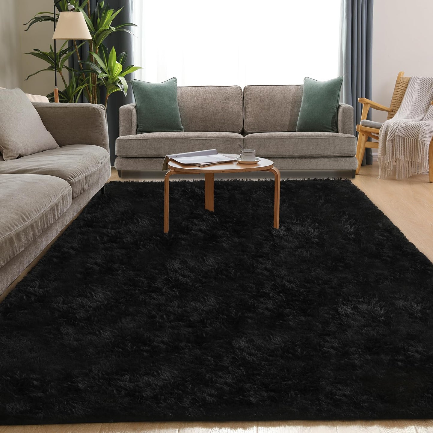 Puremy Black Area Rug, 5x7, Soft Plush for Living Room, Bedroom & Nursery, Non-Slip Indoor Carpet for Study, Kids Room Decor