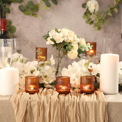 36pcs Amber Votive Candle Holders, Ribbed Glass Tea Light Candle Holder, Candle Votives for Wedding Centerpiece & Home Decor
