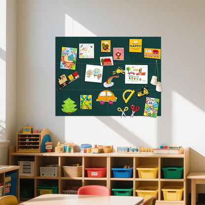 TSJOFFICE Large Cork Board for Wall - 48" x 36" Bulletin Board with 50 Pushpins for Office Decor, Pin Board 12 Pack Felt Wall Tiles with Safe Removable Adhesive Tabs, Corkboard for Home - Dark Green