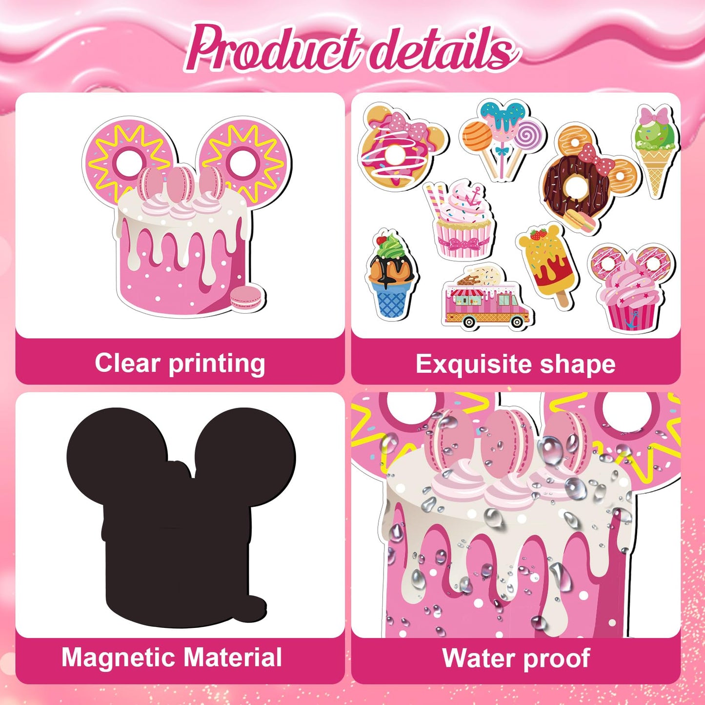 24Pcs Ice Cream Mouse Cruise Door Magnets Cute Mouse Ice Cream Ship Cabin Magnetic Stickers Cake Stateroom Accessories for Carnival Summer Party Refrigerator Car Decor