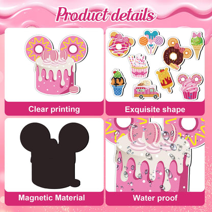 24Pcs Ice Cream Mouse Cruise Door Magnets Cute Mouse Ice Cream Ship Cabin Magnetic Stickers Cake Stateroom Accessories for Carnival Summer Party Refrigerator Car Decor