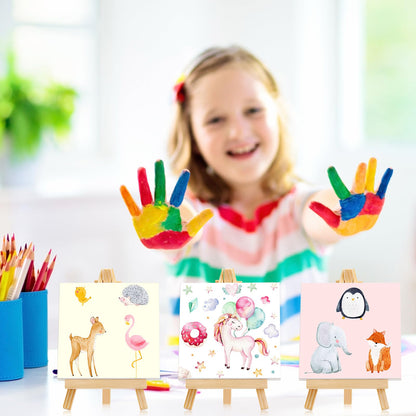 Mimorou 32 Pack Mini Canvas with Easel Sets for Painting Small Art Stretched Canvas Panels Pack with Sturdy Wood Display Easel for Classroom Crafts End of The Year Gifts (3 x 3 Inch)