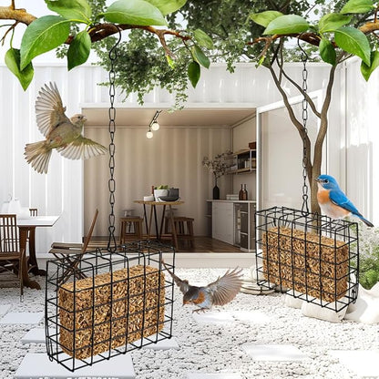 2Pcs Outdoor Suet Cage Bird Feeder, Suets Hanging Bird Feeder fo Attracting Birds, Single Suet Cake Capacity, Fruit Holder Style for Garden Yard Outside Hanging
