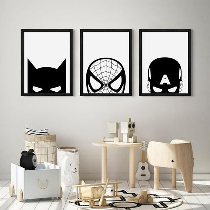 Spiderman Canvas Wall Art Decor Black And White Nursery Wall Art Posters Boys Room Prints Spiderman Posters Pictures Kids Boys Wall Decor Painting for Bedroom Bathroom 12x16 Inch Black Framed Set of 3