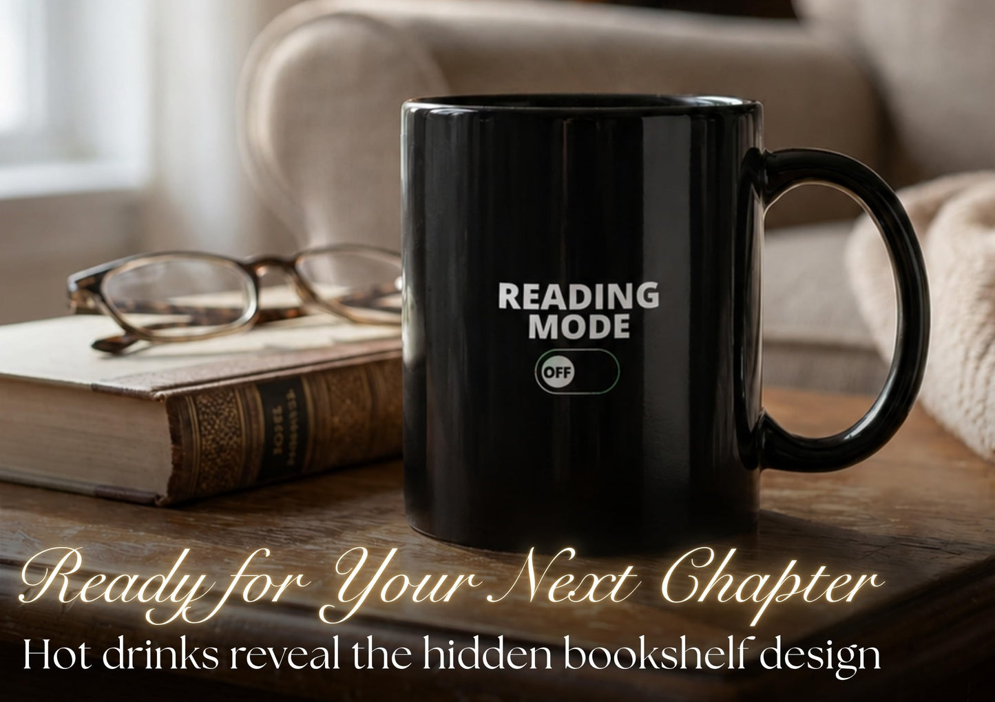 Onebttl Book Lover Gifts Color Changing Mug, Reading Mode Ceramic Coffee Cup, Magic Heat Reveal Bookshelf Present for Readers, Bookworm Women Men, Librarian Teacher Birthday Christmas