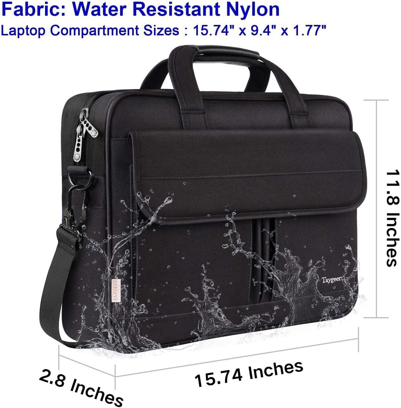 Taygeer Laptop Bag 15.6 Inch, Business Briefcase Gifts for Men Women, Water Resistant Messenger Shoulder Bag with Strap, Premium Office Bag, Carry On Laptop Case for Notebook/Computer/Laptop, Black