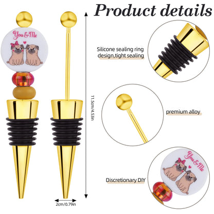 WEWAYSMILE 18 Sets Gold Beadable Wine Stoppers Silicone Wine Stoppers Reusable Alloy Wine Stoppers for DIY Drink Gifts Holiday Party Wedding Bar Accessories(Golden)