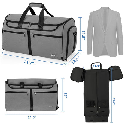 IBVIVIC Convertible Garment Bags for Travel, 2-in-1 Carry On Garment Duffle Bag With Shoe Compartment for Women Men, 50L Hanging Suitcase Suit Travel Bags with Shoulder Strap, Grey