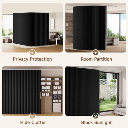 Room Divider Curtains Ceiling Mount/Wall Mount Track Sets, Accordion Design 100% Blackout Curtains Room Separation Space Sliding Curtain Wall Divider for Living Room Bedroom Privacy Screen Partition