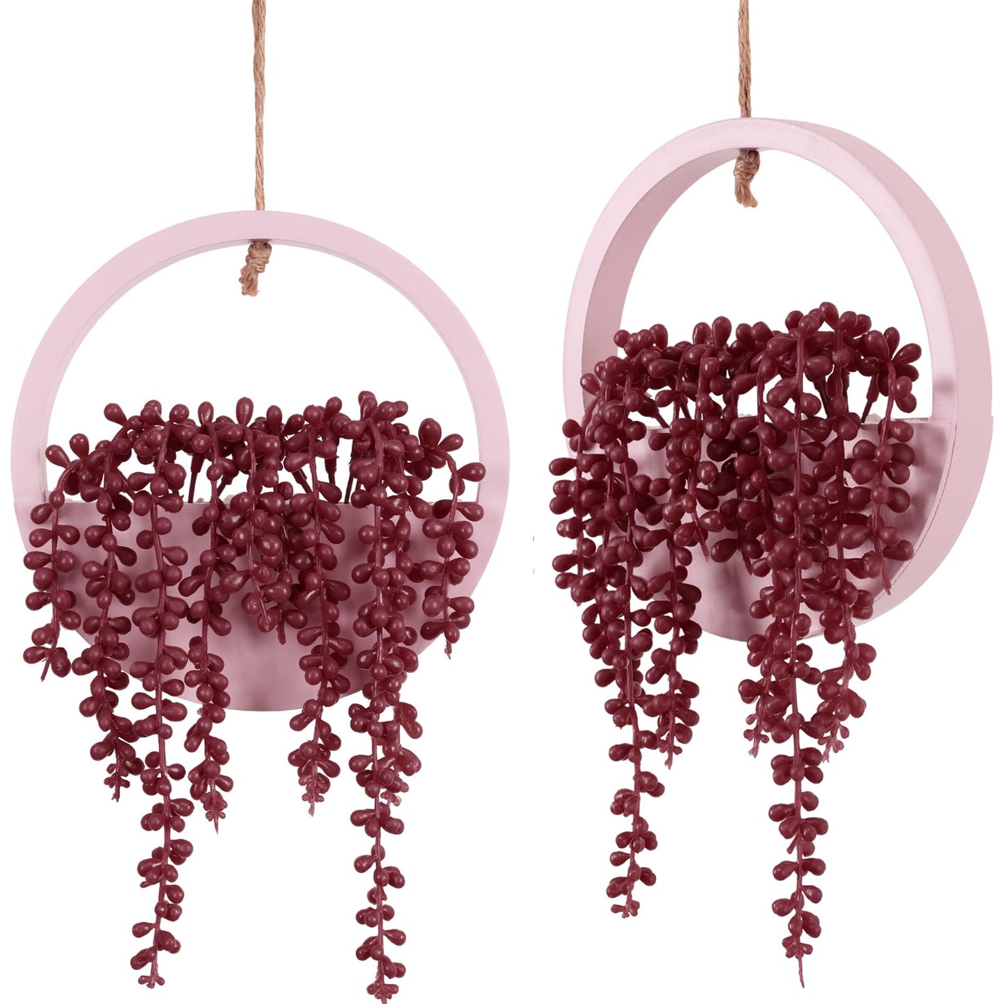 Hobyhoon Artificial Hanging Plants Hanging Planter Fake Succulents Artificial String of Pearls with Pot and Lanyard for Home Office Wall Decoration