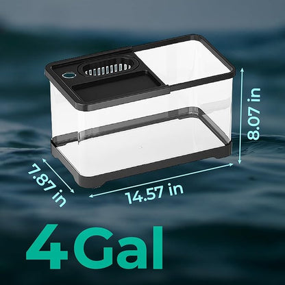 4 Gallon Fish Tank Aquarium Starter Kit with Filter and Light, All in One Small Fish Tank for Betta, Kids & Desktop Use, Self Cleaning Nano Aquarium with Lid(Medium Black)