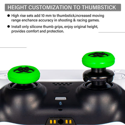 Playrealm FPS Thumbstick Extender & 3D Texture Rubber Silicone Grip Cover 2 Sets for PS5 Dualsenese & PS4 Controller (BioH Green)