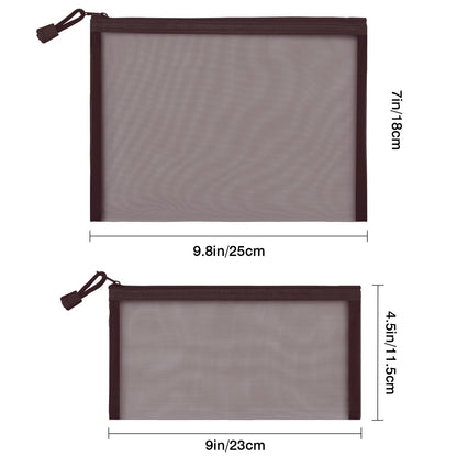 Sinzip 12 Pieces Zipper Nylon Mesh Pouch, Mesh Cosmetic Bags Makeup Bags Pencil Case, Multipurpose Travel Bags for Cosmetic School Office Supplies and Travel Accessories (Coffee, A5+B6)