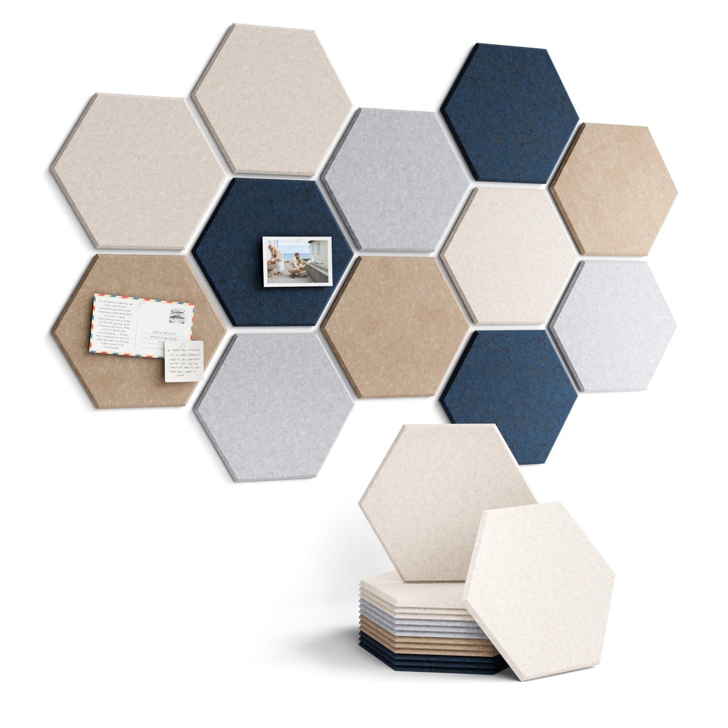 Fluxynara Hexagon Cork Board Alternative for Walls Decor-12-Pack Felt Bulletin Board Tiles,with 30 Pushpins,70 Adhesive Tabs for Office,Classrooms & Home Pin Board Felt Board-Nordic Slate