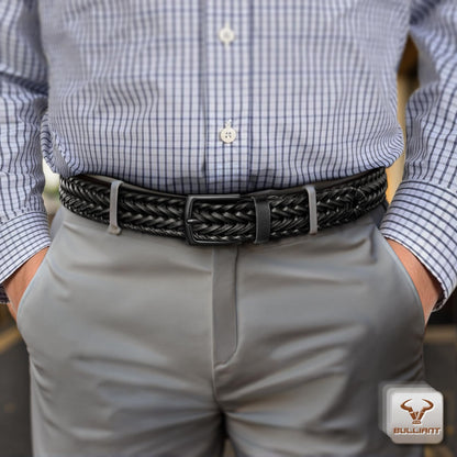 BULLIANT Men Belt 2Pack,Braided Woven Leather Belt For Men Golf Casual Jeans 1 3/8"(Black/Deep Brown,26"-30" Waist Adjustable)