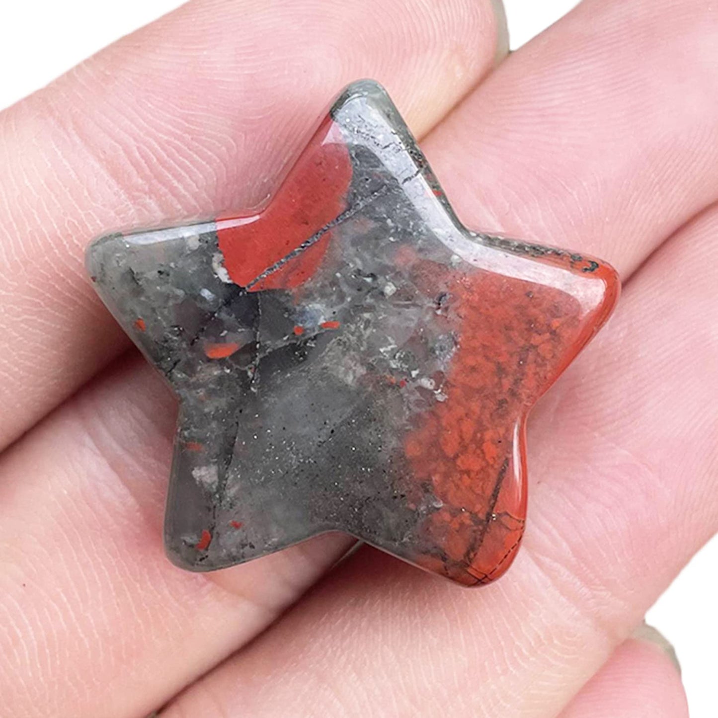 Fekuar Africa Bloodstone Crystal Star Chakra Stones for Reiki Healing Yoga Balance Meditation Polished Mini Pocket Palm Stone 1 Inch (30mm)