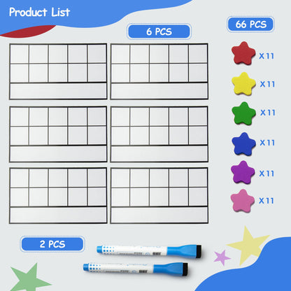 TOMMYHOME Magnetic Ten Frame Set of 74 PCS,Kindergarten Math Classroom Must Have counters,Educational Math Game Toys Suitable for Kids 5-7. (Star)