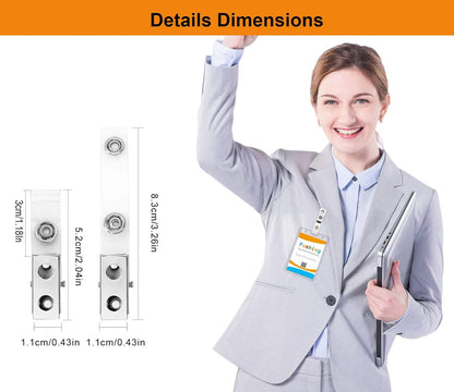 Fushing 300Pcs Metal Badge Clips with Clear PVC Straps for ID Cards and Badge Holders