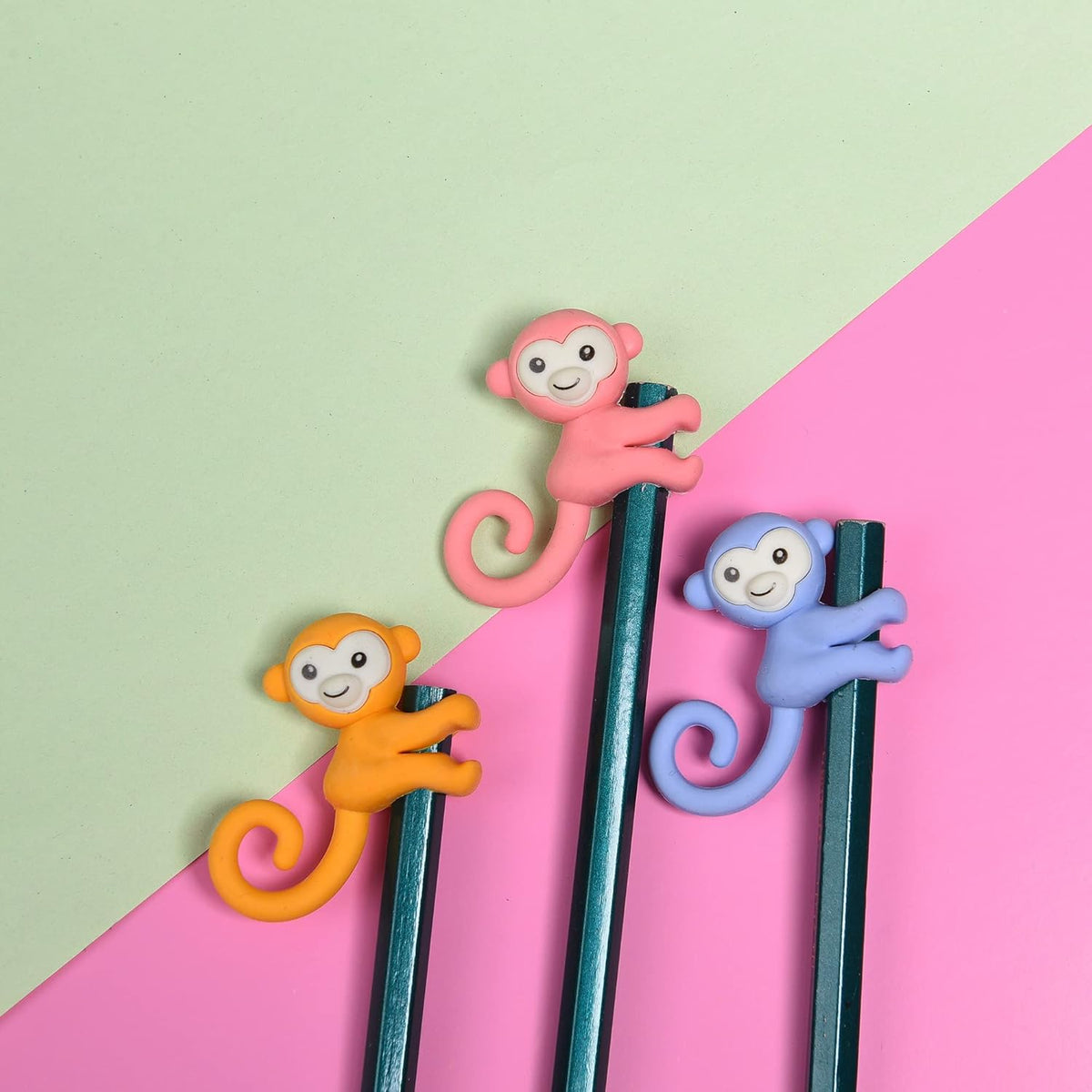 32 Pcs Pencil Eraser Toppers for Kids, 3D Cute Monkey Pencil Top Erasers Cap Erasers