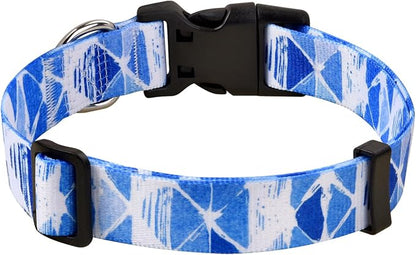 MarukoPet Dog Collar, Adjustable for Small Medium Large Dogs Puppy, Cute Design with Bohemia Floral Tribal Geometric Patterns Boys Girls Dog Collar(Blue Triangle-XS)