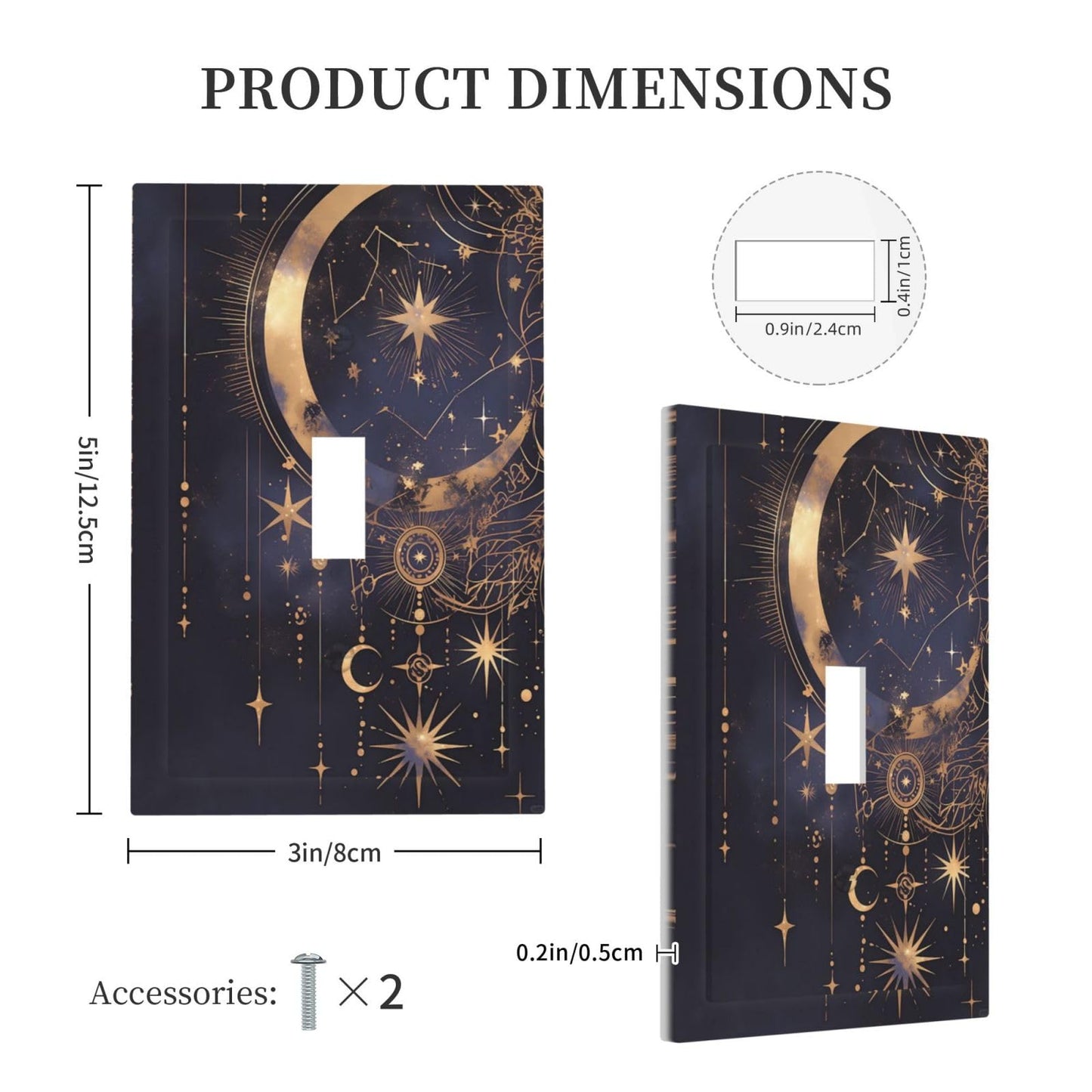 Nadoabtm Decorative Light Switch Cover Plate Gothic Celestial Gold Moon Stars 1 Gang Single Toggle Decorate Switch Plate Cover Wall Plate Electrical Outlet Covers For Home Farmhouse Decor
