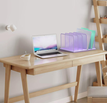 Kuntine.B Desk File Organizer Upright Mesh Desktop Organizer File Sorter Office Organization File Holder for Home, Office & Classroom (Purple, 1 Pack 5-Section)