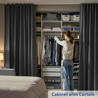cbsroro Room Divider Ceiling Mounted Curtains Track Sets Extra Wide Blackout Curtain Flexible Tracks for Bedroom Privacy Partition Separator, 1 Panel Black Drape and White Rail, W8.3 x H8ft