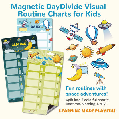 JJPRO Magnetic Bedtime/Morning/Daily Routine Chart for Kids with Reward Jar-Bedtime Checklist Toddler Reward Jar,Magnetic Chore Chart for Kids,Daily Routine Reward Chart -Outer Space