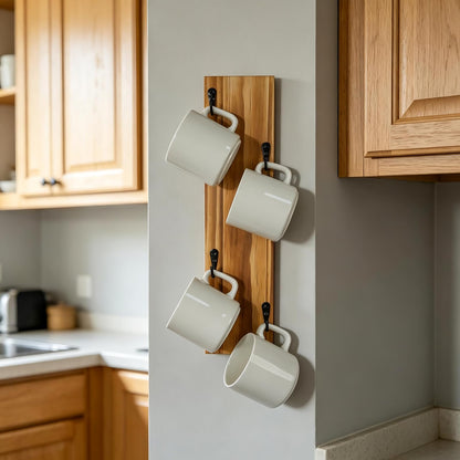 Yohsnor Coffee Mug Wall Rack - Stylish Wooden Cup Holder & Wall-Mounted Organizer with Hooks | Perfect Storage Solution for Small Spaces & Kitchen Coffee Corners
