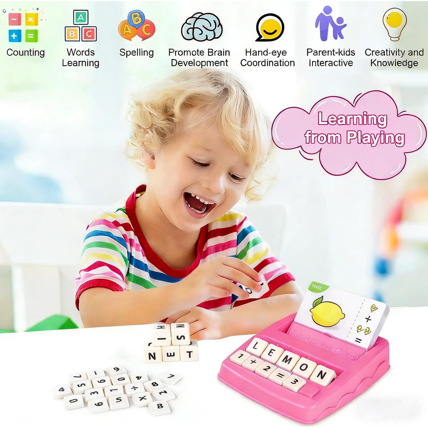 2-in-1 Flash Cards & Education Matching Letter Game for Kids Ages 3-6, Learning Toys ABC Phonics Alphabet Spelling & Reading Early Math Games Gift for Preschool Kindergarten Boys & Girls (Pink)