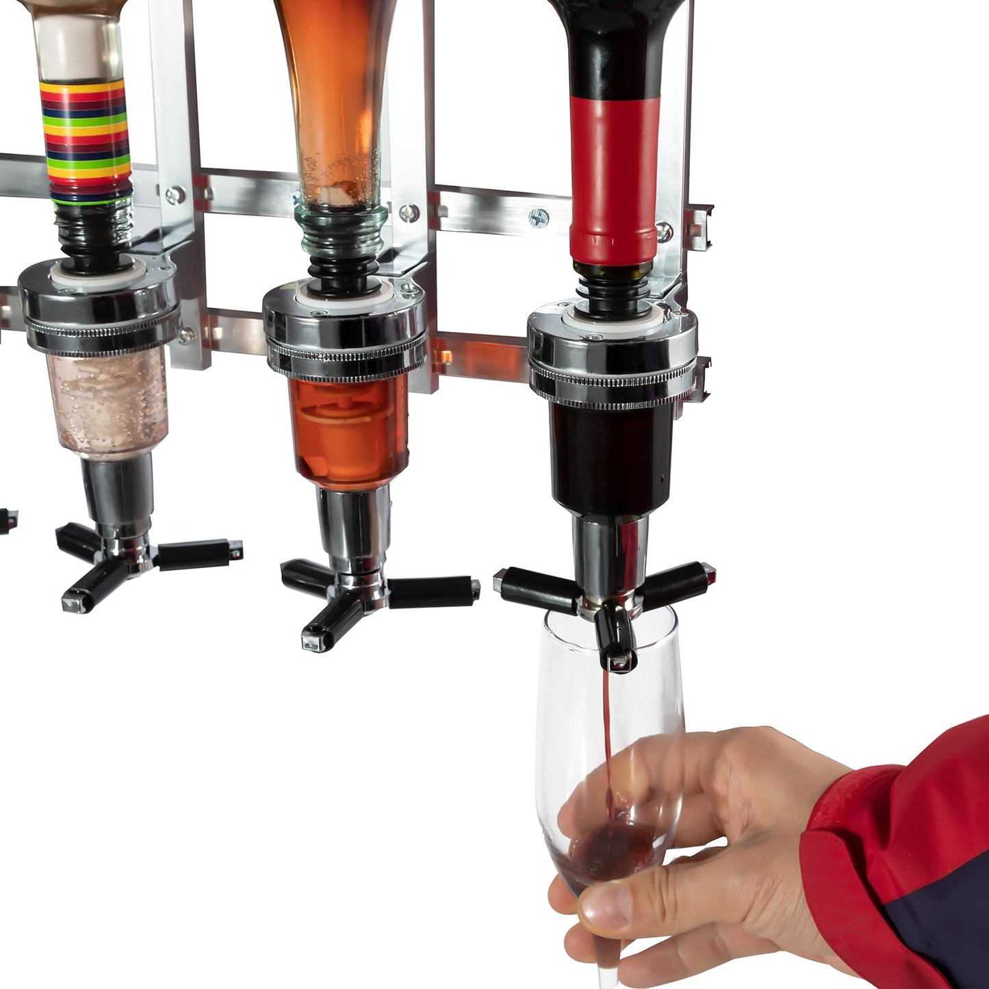 3 Bottle Wall Mounted Liquor Dispenser Bar Butler Bracket Solo Optic Spirit Wine Beer Alcohol Bottle Beverage Stand Revolving Nozzle Drinkware Set