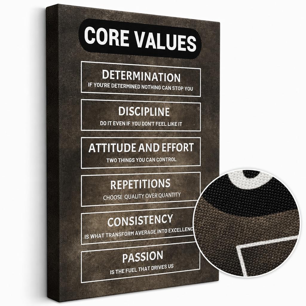 Inspirational Wall Decor Canvas - Modern Entrepreneur Art for Business Motivation, Premium Office Poster with Core Values Design, Wooden Framed Picture for Home Workspace or Team Room, 24x18 Inch