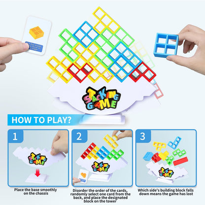 BBnote 48PCS Stack Game for Adult & Kids, Tetra Board Tower Games for Family Travel Party, 2 Players Balance Stacking Toy, Team Toys Building Block
