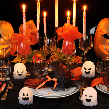 Wondise Halloween Flameless Candles with Remote & Timer, 6 Pack Ghosts Battery Operated LED Flickering Candles for Halloween Decorations Home Decor