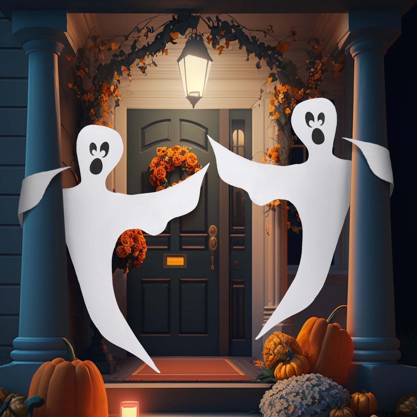 JOYIN Halloween 2 Pcs Tree Wrap Ghost Decoration Outdoor, 53” Cute Face Flying Ghost for Halloween Outdoor, Lawn, Yard, Tree, Party Supplies, Haunted House Wrap Decorations