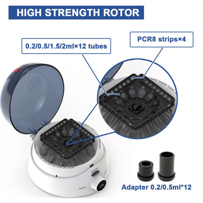 ONiLAB Scientific Mini Centrifuge 10000RPM, Lab Benchtop Centrifuge with 2-in-1 Rotor for 12 x 0.5/1.5/2.0ml and 0.2mL×32 PCR Strips or 44 x 0.2 ml PCR Tubes,Timer 10s-20min,Low Noise≤58dB, 100-240V