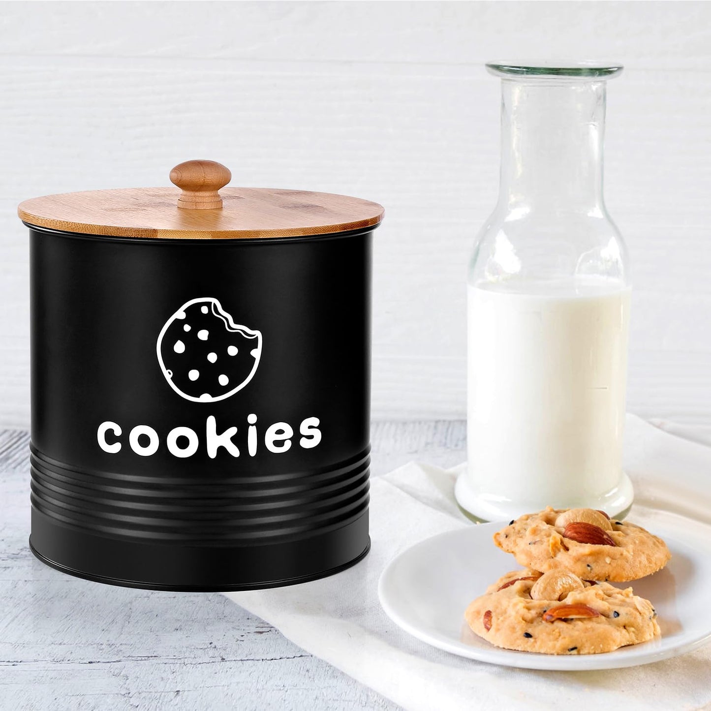 LUKMILEE Cookie Jars with Lids Airtight, Large Cookie Tins, 1.5 Gallons Cookie Jar for Kitchen Counter Decorative, Farmhouse, Christmas, Mother's Day Gift Cookie Storage Containers (Black)