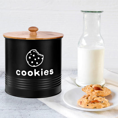 LUKMILEE Cookie Jars with Lids Airtight, Large Cookie Tins, 1.5 Gallons Cookie Jar for Kitchen Counter Decorative, Farmhouse, Christmas, Mother's Day Gift Cookie Storage Containers (Black)