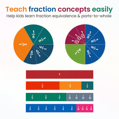 Oyster&Pop 180pcs Award-Winning Fraction Manipulatives - Large Magnetic Fraction Tiles and Circles Magnets Set - Fractions for Kids - Hands-On Montessori Math - Includes Learning Fractions eBook