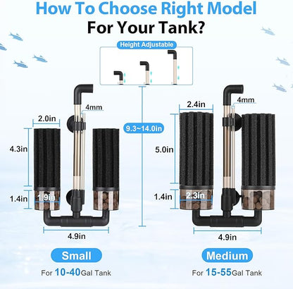 hygger Aquarium Double Sponge Filter: Upgraded Sponge Filter with Larger Filtration Area, Come with Extendable Clip, 2 Spare Biochemical Sponges, Bioceramic Balls, for Freshwater Saltwater Tank - M